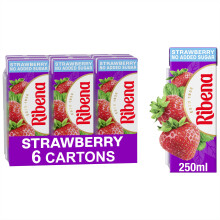 Ribena Strawberry No Added Sugar Cartons  Multipack 6x 250ml  Real Fruit  R