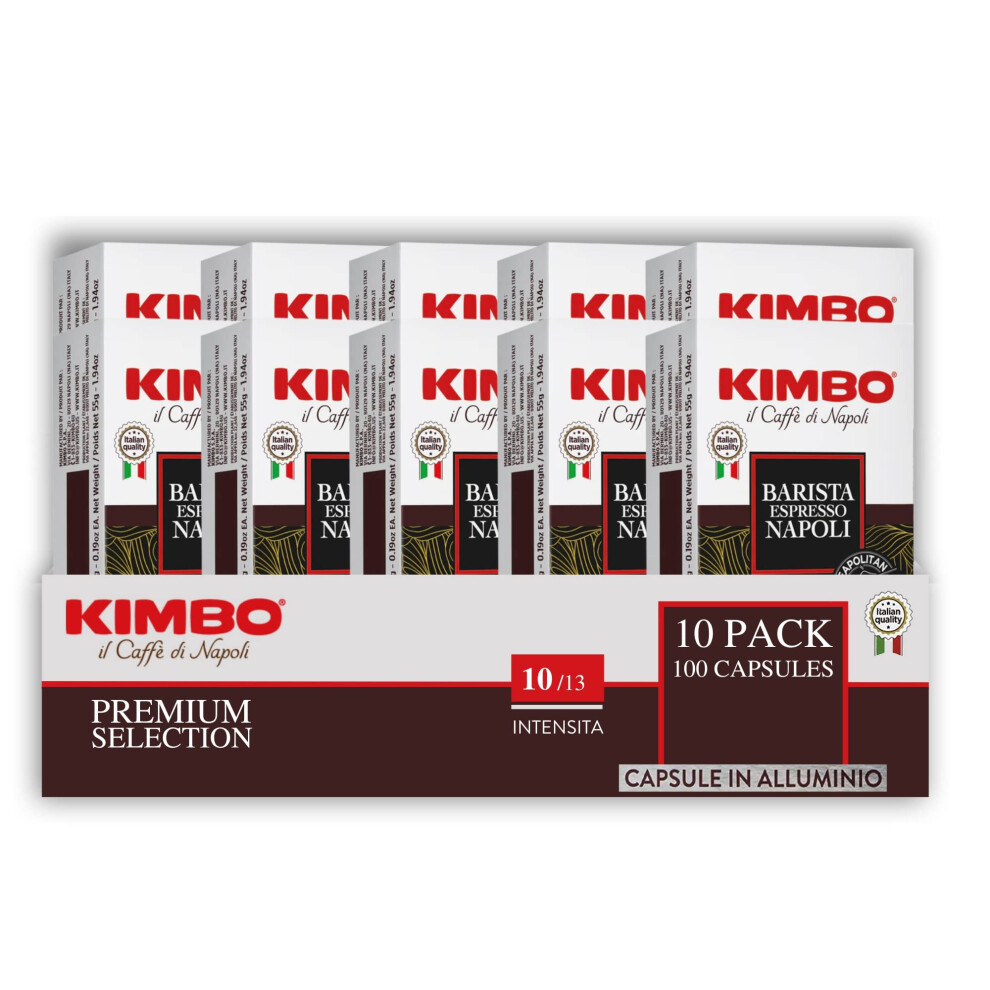 Kimbo Coffee Espresso Napoli Capsules (10 X 10) | Nespresso Coffee Pods | Italian Capsules Medium Dark Roast | Made With Arabica And Robusta Beans |