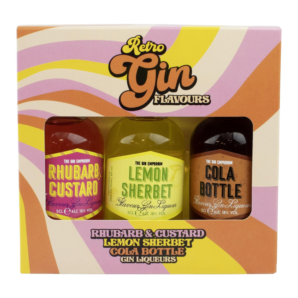 Beams International Gin Gift Set Retro Flavoured Collection By R3 Rhubarb Custard Lemon Sherb