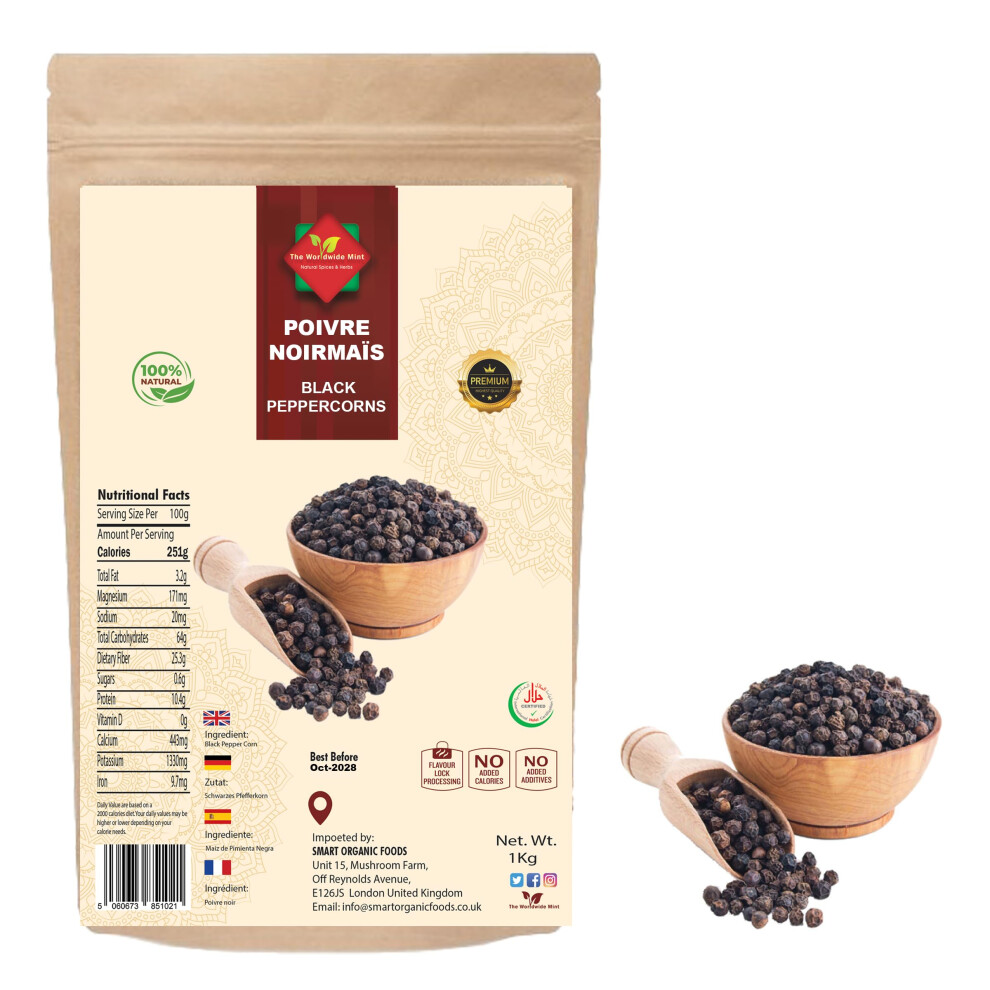 The Worldwide Mint Pepper Peppercorns 1Kg 3527Oz Whole Pepper Premium Qua Black