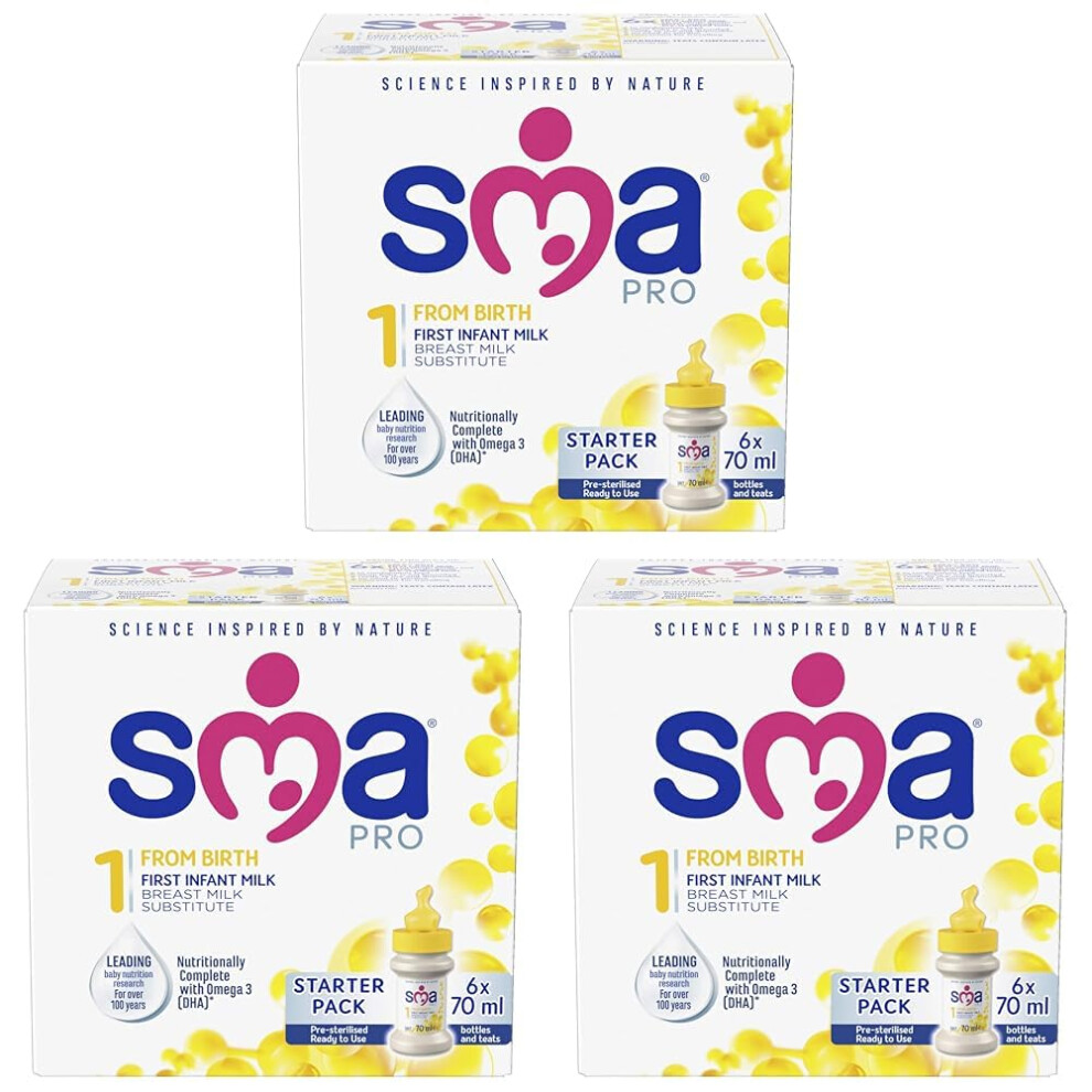 Sma Nutrition Sma Pro First Infant Baby Milk Starter Pack Ready To Drink From Birth 6X70m