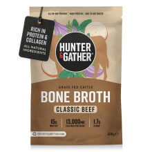 Hunter & Gather Beef Bone Broth Powder | 15g Protein | Grass Fed European Beef Collagen | Instant Savoury Drink or Cooking Boost | No Fridge Needed |