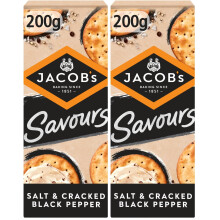 JACOBS Savours Bakes Salt and Cracked Black Peppers Crackers 200 g Pack of