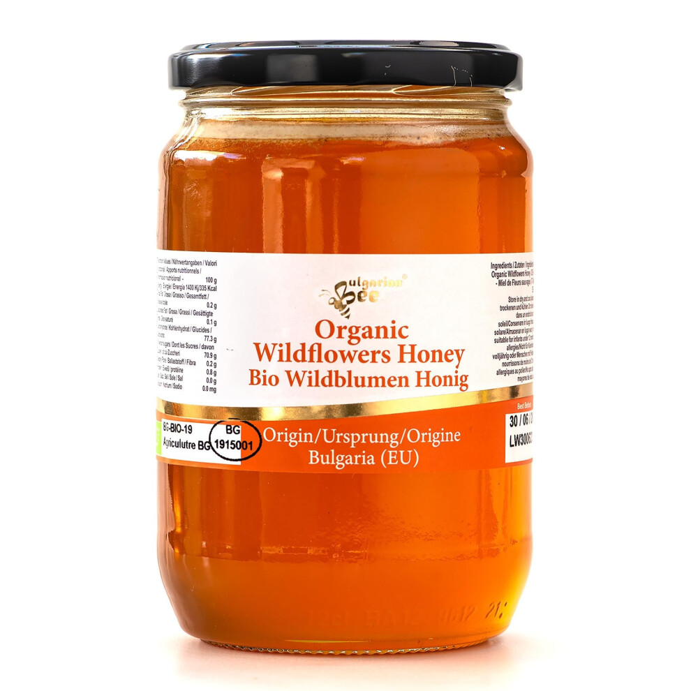 Bulgarian Bee 900 G Organic Wildflower Honey – Pure Unheated Single Source – Rich Taste