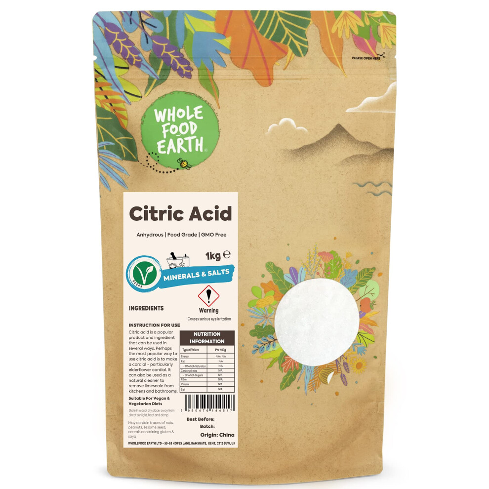 Wholefood Earth Citric Acid 1Kg Anhydrous Food Grade
