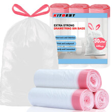 30 Liter Bin Liners 60 Bags KITBEST Drawstring Bin Bags with Tie Handle Str