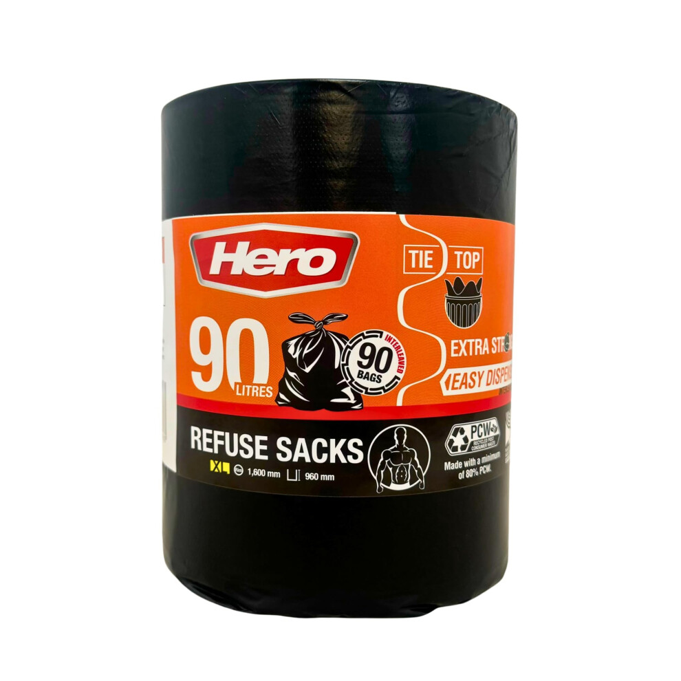 Hero Extra Strong Black Bin Bags, Refuse