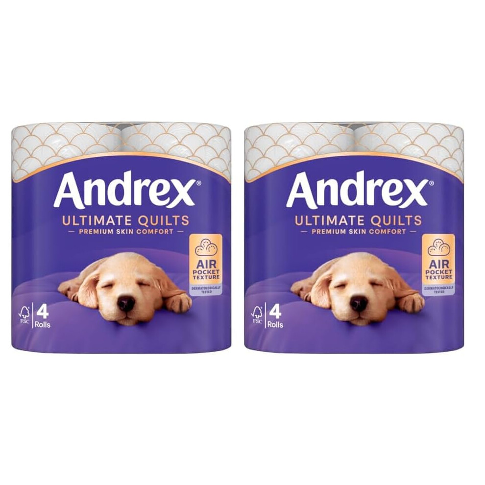 Andrex Supreme Quilts Toilet Tissue 4 Quilted Toilet Rolls Pack Of 2 White