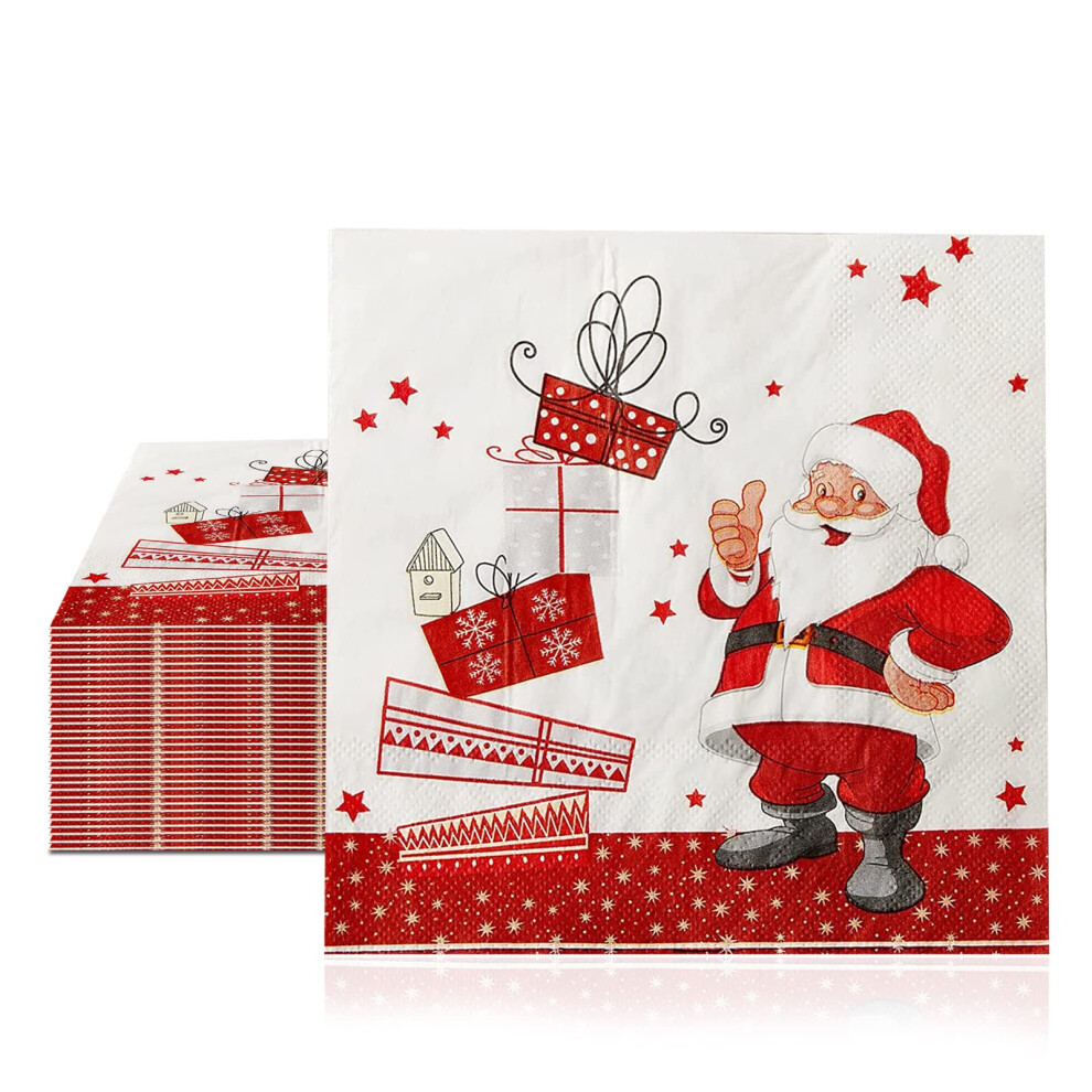 Jc.upin 20Pcs Christmas Napkins Paper 33Cm Christmas Serviettes Traditional Santa