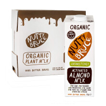 Nutty Bruce - Unsweetened Activated Almond Milk - Certified Organic & Vegan Alternative Milk, No Preservatives, Colours or Added Oils, Lactose Free,