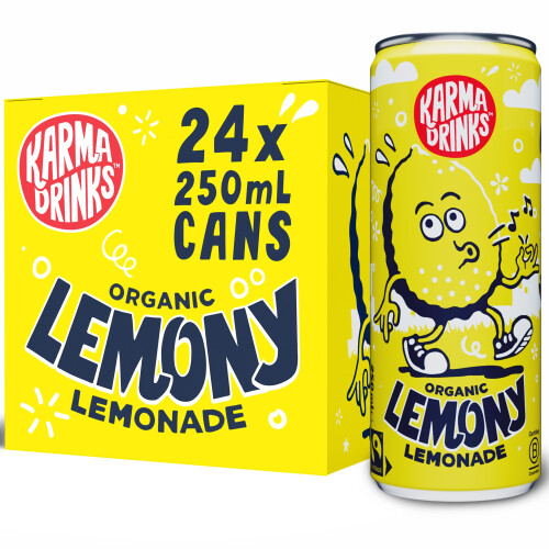 Karma Drinks Lemony Lemonade  24 x 250ml Cans  Natural Fizzy Soft Drinks Fa