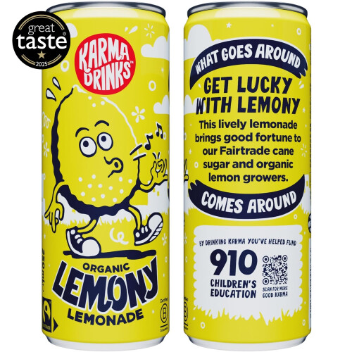Karma Drinks Lemony Lemonade  24 x 250ml Cans  Natural Fizzy Soft Drinks Fa 1