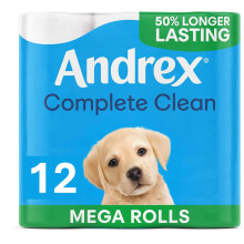 Andrex Classic Clean Mega Toilet Roll - 12 Mega XL - Same Quality Toilet Roll, Lasts Even Longer, 12 Mega Toilet Rolls = 18 Standard Rolls, Paper, Wh