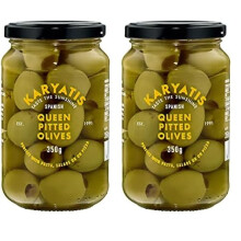 Karyatis Spanish Green Queen Olives in Brine Glass Jar 350 g Pack of 2