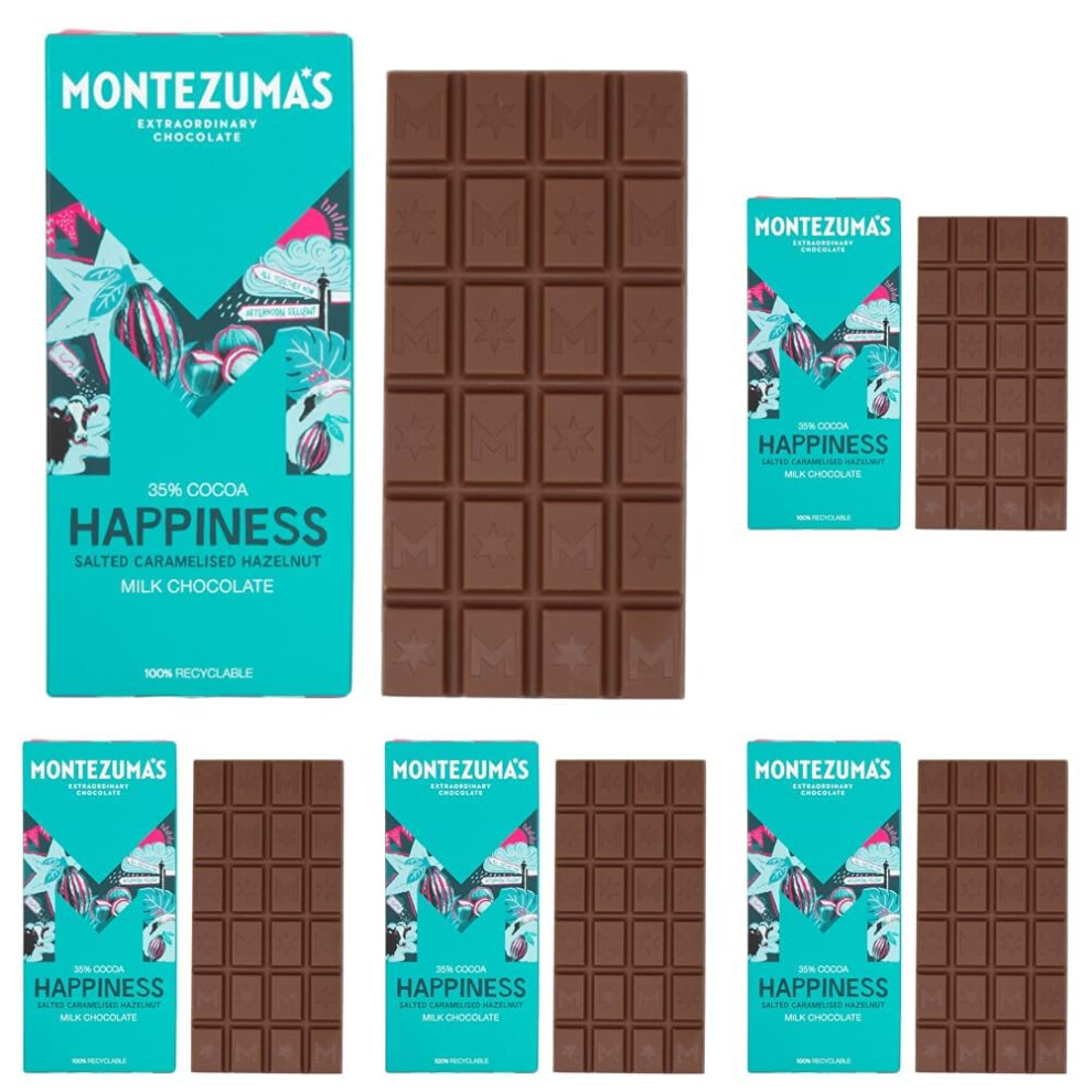 Montezuma Montezumas Happiness 35 Cocoa Milk Chocolate With Salted Caramelised Hazeln