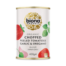 Biona Organic Chopped Tomatoes with Garlic and Oregano 400g Pack of 12