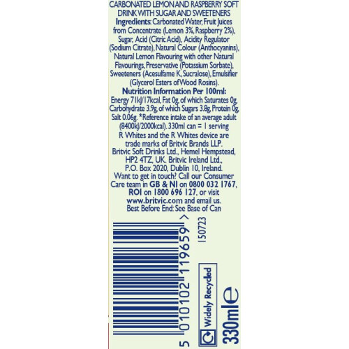 R Whites Raspberry Lemonade 330ml Pack 24 1