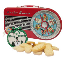Musical Radio Shortbread Biscuit Tin Retro Style Santa Radio Tin Filled wi