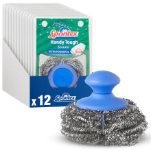 Spontex Handy Tough Kitchen Scourers Wire Wool Pan Scourers with Handle 9