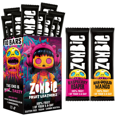 Zombie Fruit Bars Raspberry  Mango 10 Bars 2 Flavours 100 Dried Fruit Healt