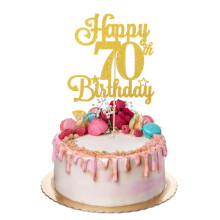 ZEYIYER 70th Cake Toppers Gold 70th Happy Birthday Cake Decorations for Men