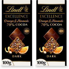 Lindt Excellence Passion Orange and Almond Dark Chocolate Bar 100g Pack of