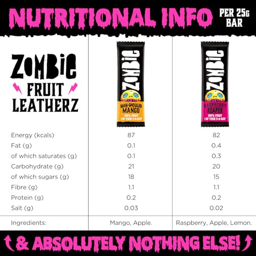 Zombie Fruit Bars Raspberry  Mango 10 Bars 2 Flavours 100 Dried Fruit Healt 1