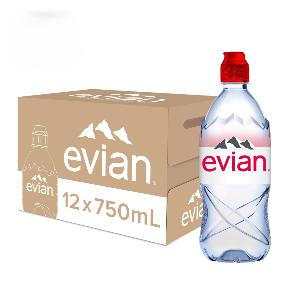 Evian Natural Mineral Water 750Ml Sports Cap Pack Of 12 X 75Cl