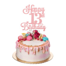 ZEYIYER 13th Cake Topper Glitter Rose Gold 13th Birthday Cake Toppers Thirt