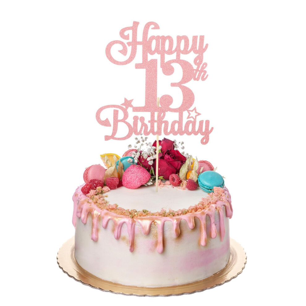 Zeyiyer 13Th Cake Topper Glitter Rose 13Th Birthday Cake Toppers Thirt Gold