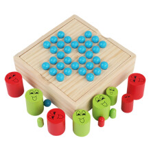 Wooden Bead Chess Game, Single Player Chess Board 2 in 1 Wooden Single Chess Game Big Food Small Strategy Toy for Intelligent Logic Improvement