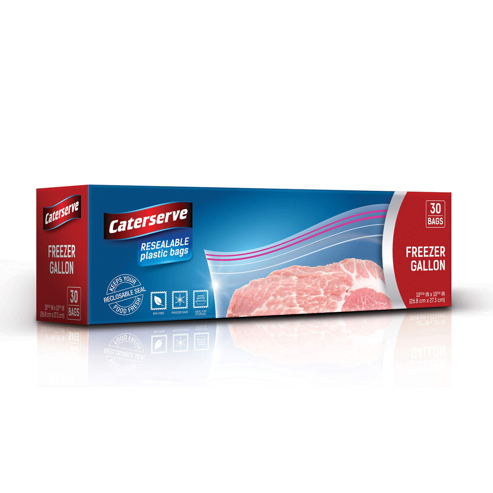 Caterserve 30 Ziplock Bags Resealable Freezer Bags 1 Gallon Capacity Zip Food Bags