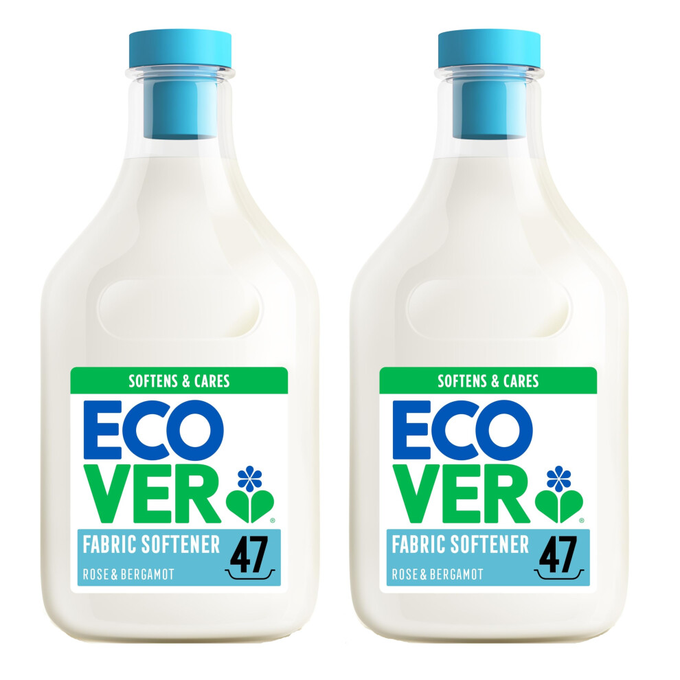 Ecover Fabric Softener, Fabric Conditioner To Soften Your Clothes, Fresh Rose & Bergamot Scent, 2 X 47 Washes, 2 X 1.43L