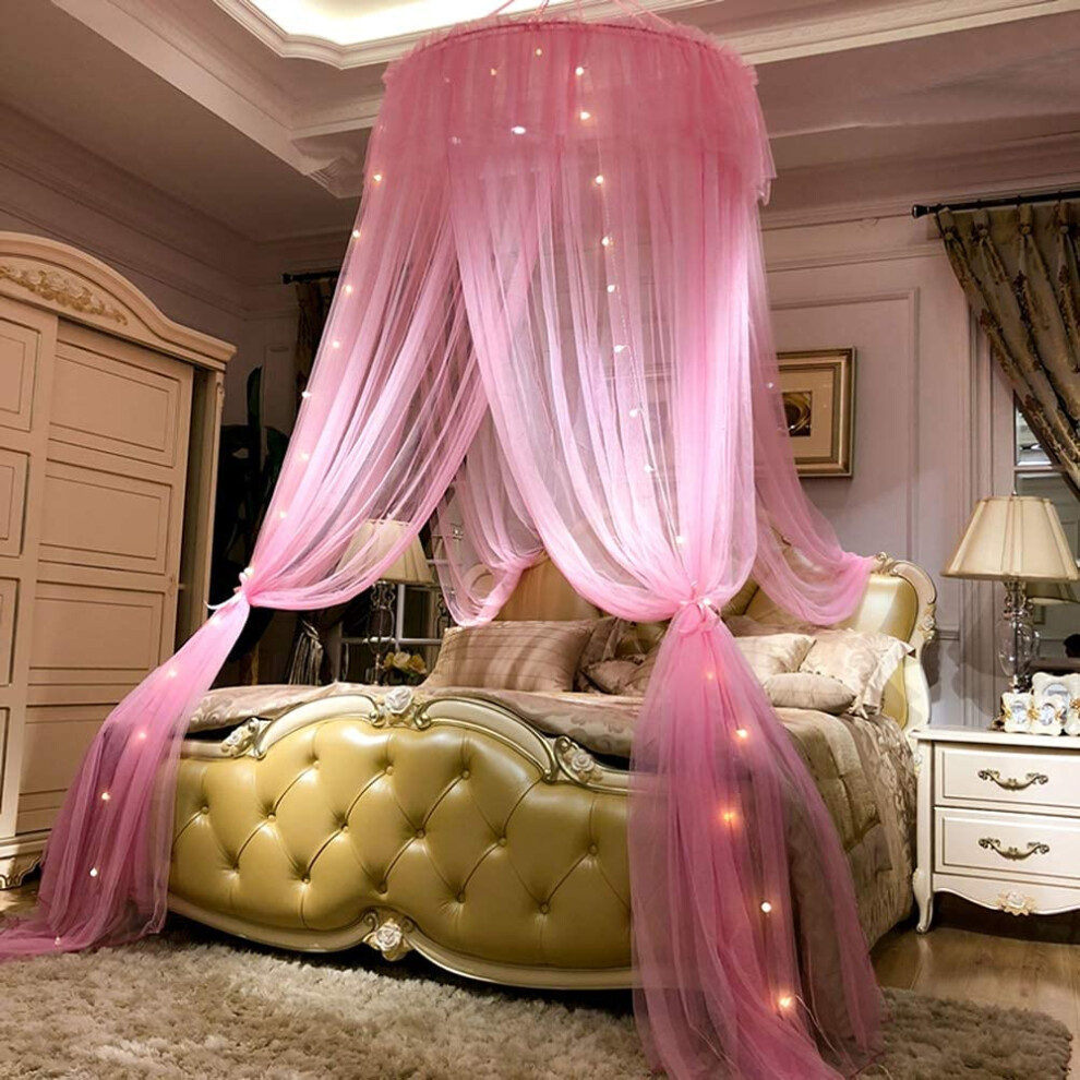 Hanging Dome Girl's Bed Canopy Mosquito Net Antimosquito Curtain For Baby And Princess, Double Xl Beds, Purple