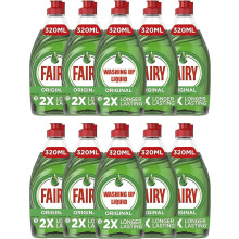 Fairy Original Washing Up Liquid 10 Pack 320ml Bottles Powerful Grease Cutting Concentrated Dishwashing Liquid Long Lasting Suds Fresh Scent Gentle o