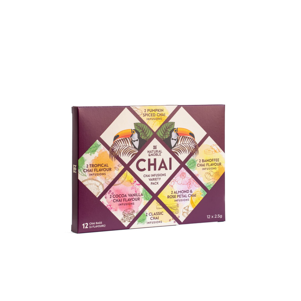Natural & Noble Chai Bags Premium Variety Pack 12 Gourmet Servings Includes Banoffee Chai