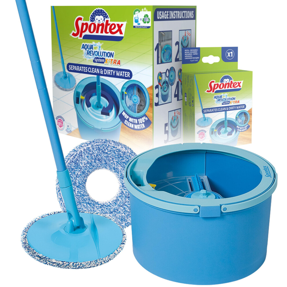 Spontex Aqua Revolution System Xtra Floor Mop And Bucket Set With Free Refi