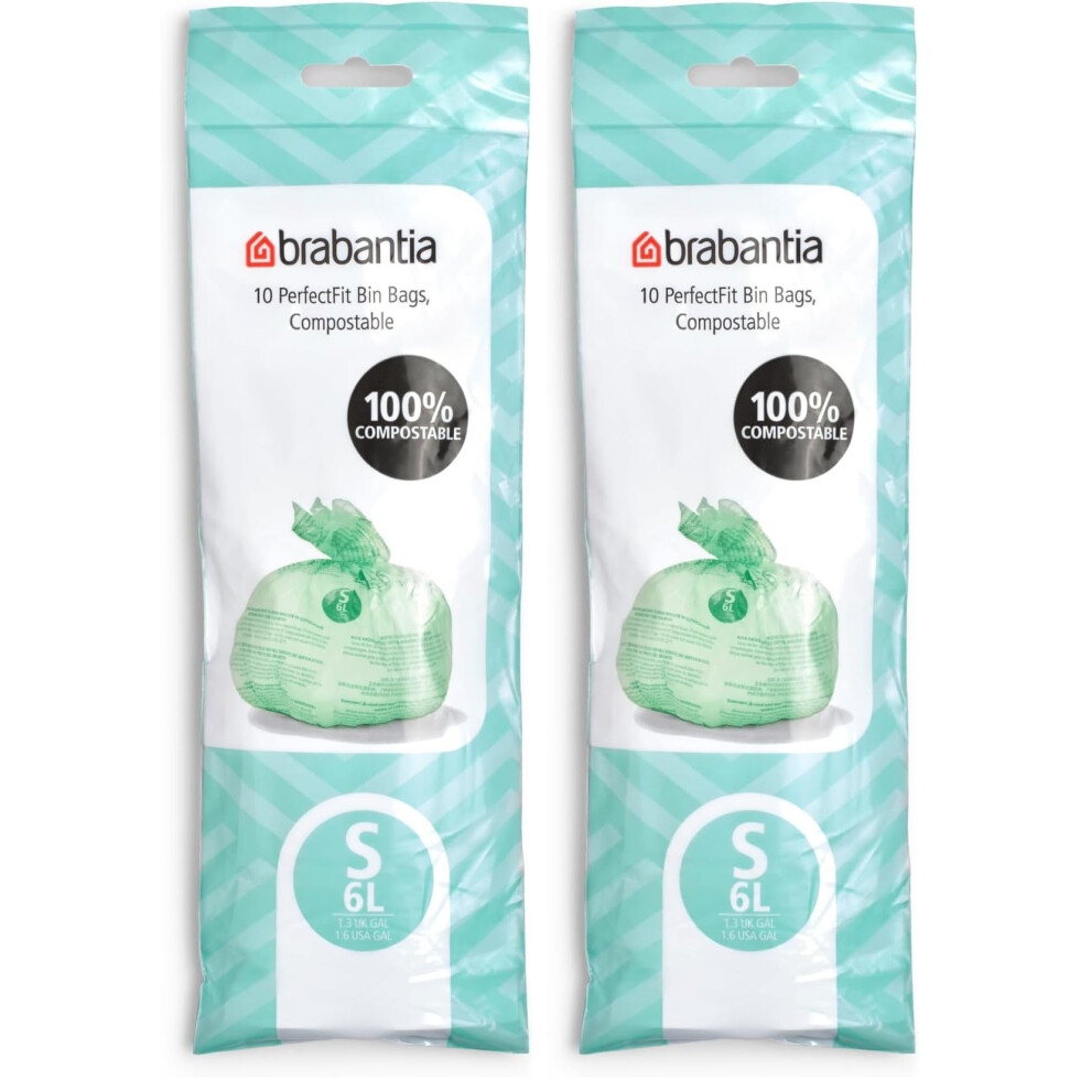 Brabantia 419683 Food Waste Caddy Compostable Bin Liners 6 L X10 Code S Gre