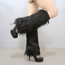 (02#black 15cm) Leg Warmers Winter Womens Boot Covers Furry Warm Faux Fur Fluffies Soft Supplies