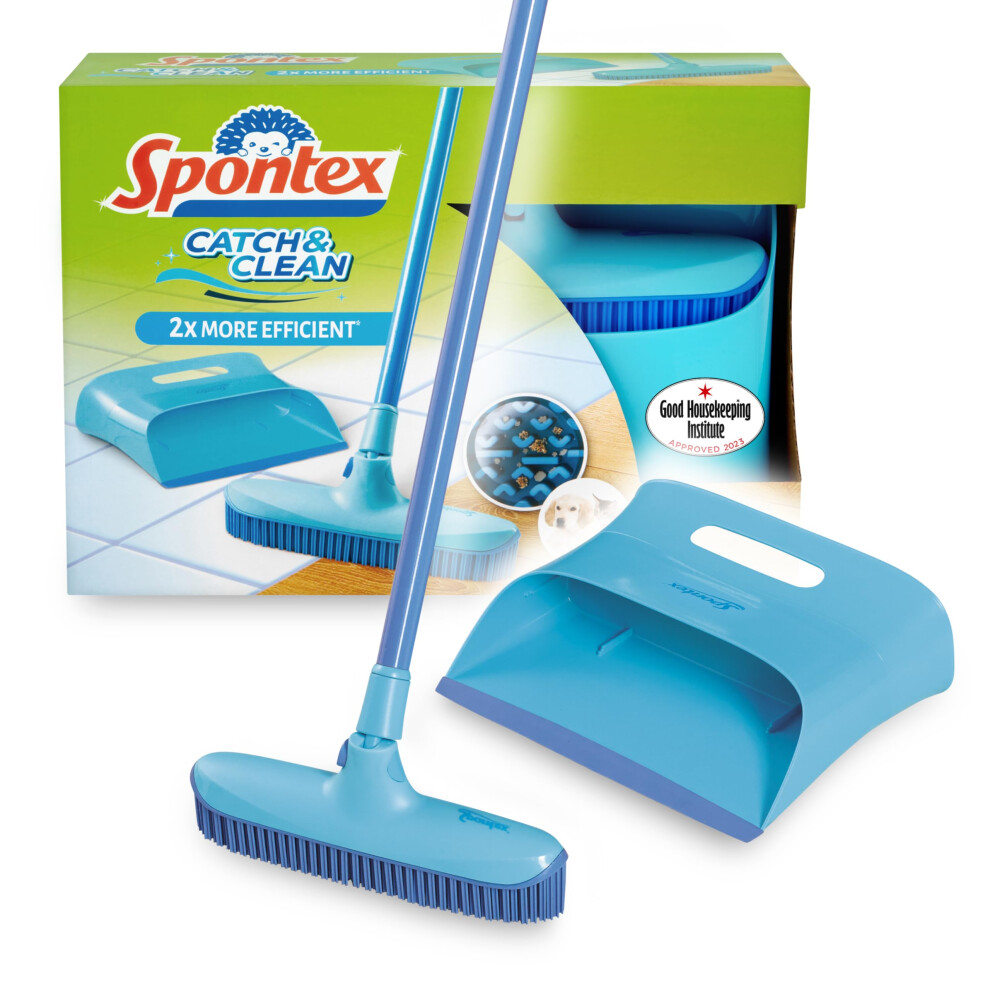 Spontex Catch & Clean Indoor Rubber Broom And Dustpan Set - Dustpan And Brush Set For Pet Hair Removal - Rubber Brush For Wet & Dry Sweeping Plus Mul 34968086