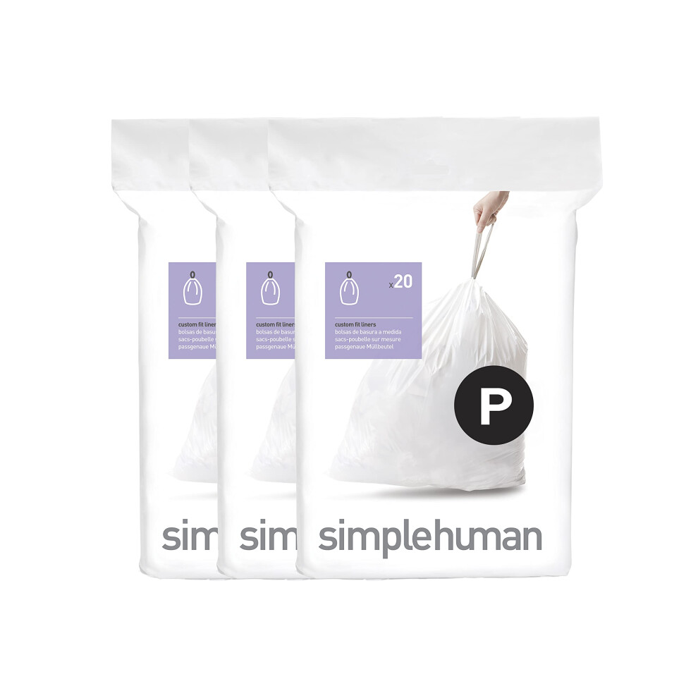 Simplehuman Cw0263 Code P Custom Fit Bin Liner Bulk Pack White Plastic 3 Pa