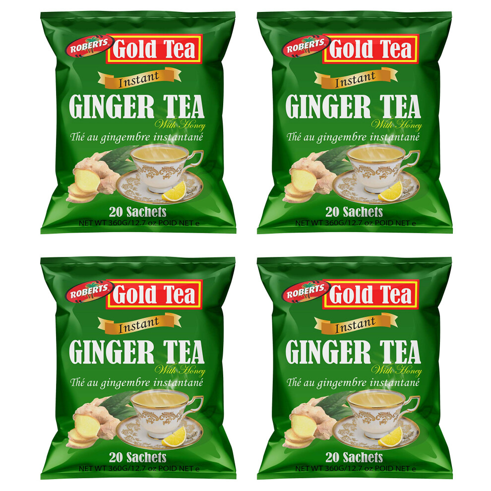 Tea Pack Of 4 Instant Ginger Tea With Honey 360G 20 Sachets Gold