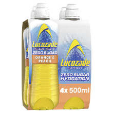 Lucozade Sport Zero Sugar Orange Peach 4x500ml Sugar Free Sports Drink w