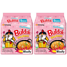 Blissify - Korean Import Hot Chicken Flavour Carbo nara Noodles - Fire Fried Super Hot Spicy PINK Noodle (128g x 10) - HALAL - By Buldak