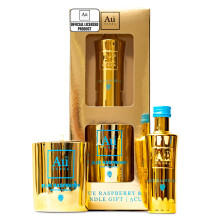 Au Vodka Gift Set Blue Raspberry Flavoured Vodka 5cl Miniature Candle Of