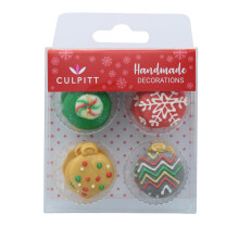 Culpitt Christmas Bauble Sugar Pipings Edible Royal Icing Decorations Multi