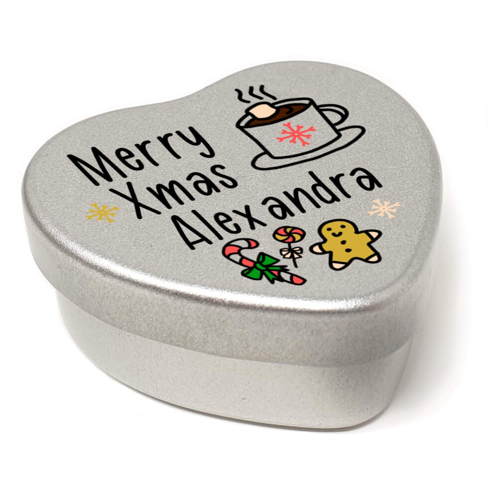 The Plum Penguin Personalised Merry Christmas Name Heart Shaped Mini Tin Xm