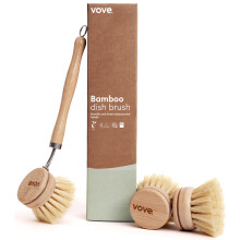 Vove Bamboo Washing Up Brush FSCCertified  Includes 3 Replacement Heads  Na