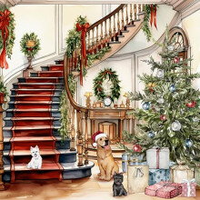 tiflair Paper Napkins 33 x 33 cm Pack of 20 Christmas with Dogs HighQuality