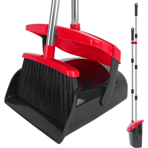 BH  Broom and Dustpan Set  Long Handle  Comb Teeth  Upright Sweeping Brush 1
